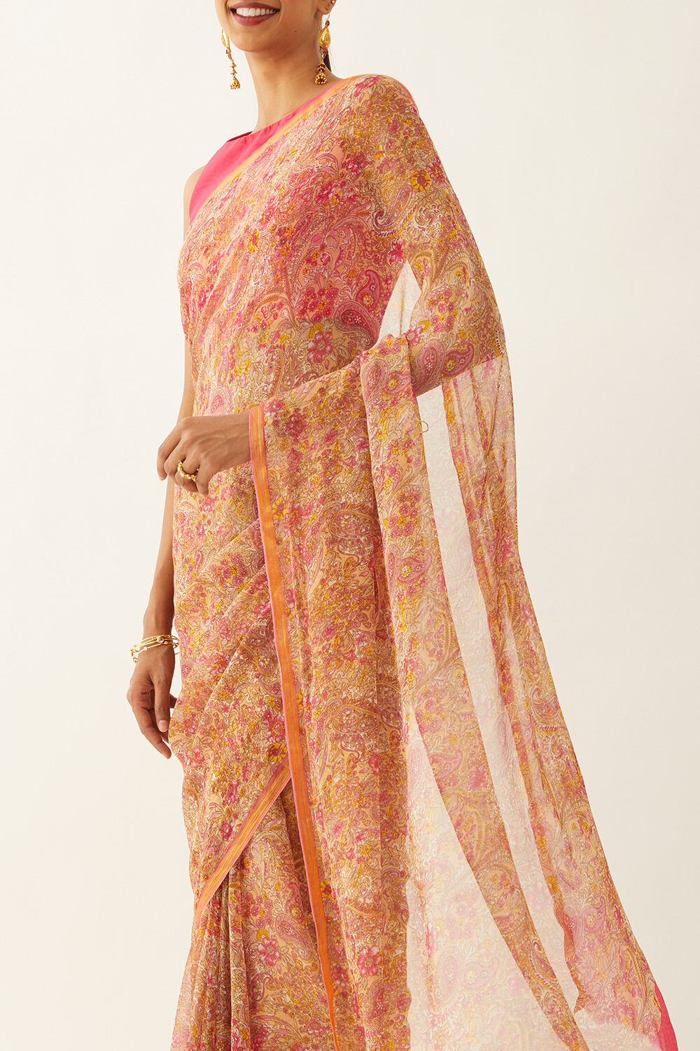 Light Pink Viscose Chiffon Printed Saree image number null