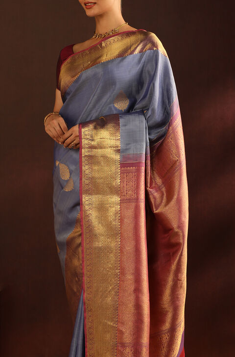 Grey Pure Silk Woven Kanjivaram Saree
