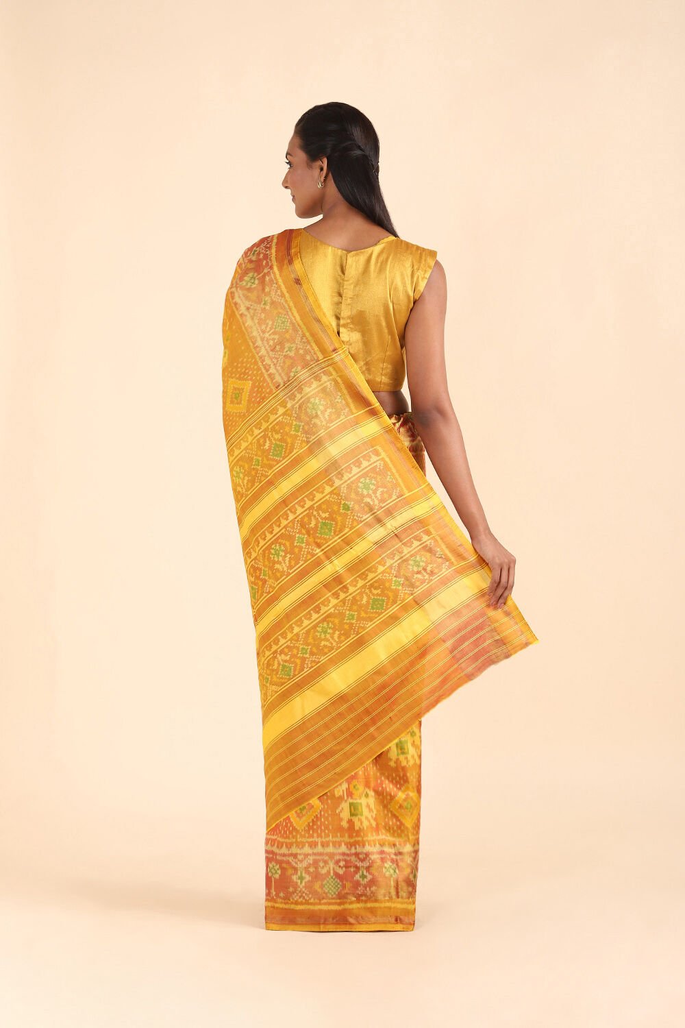 Yellow Pure Silk Rajkot Patola Ikat Saree image number null