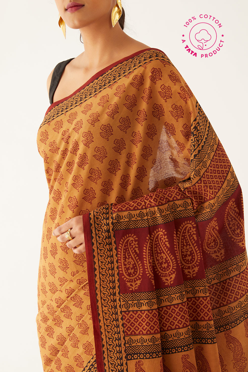 Beige Pure Cotton Bagh Printed Saree image number null