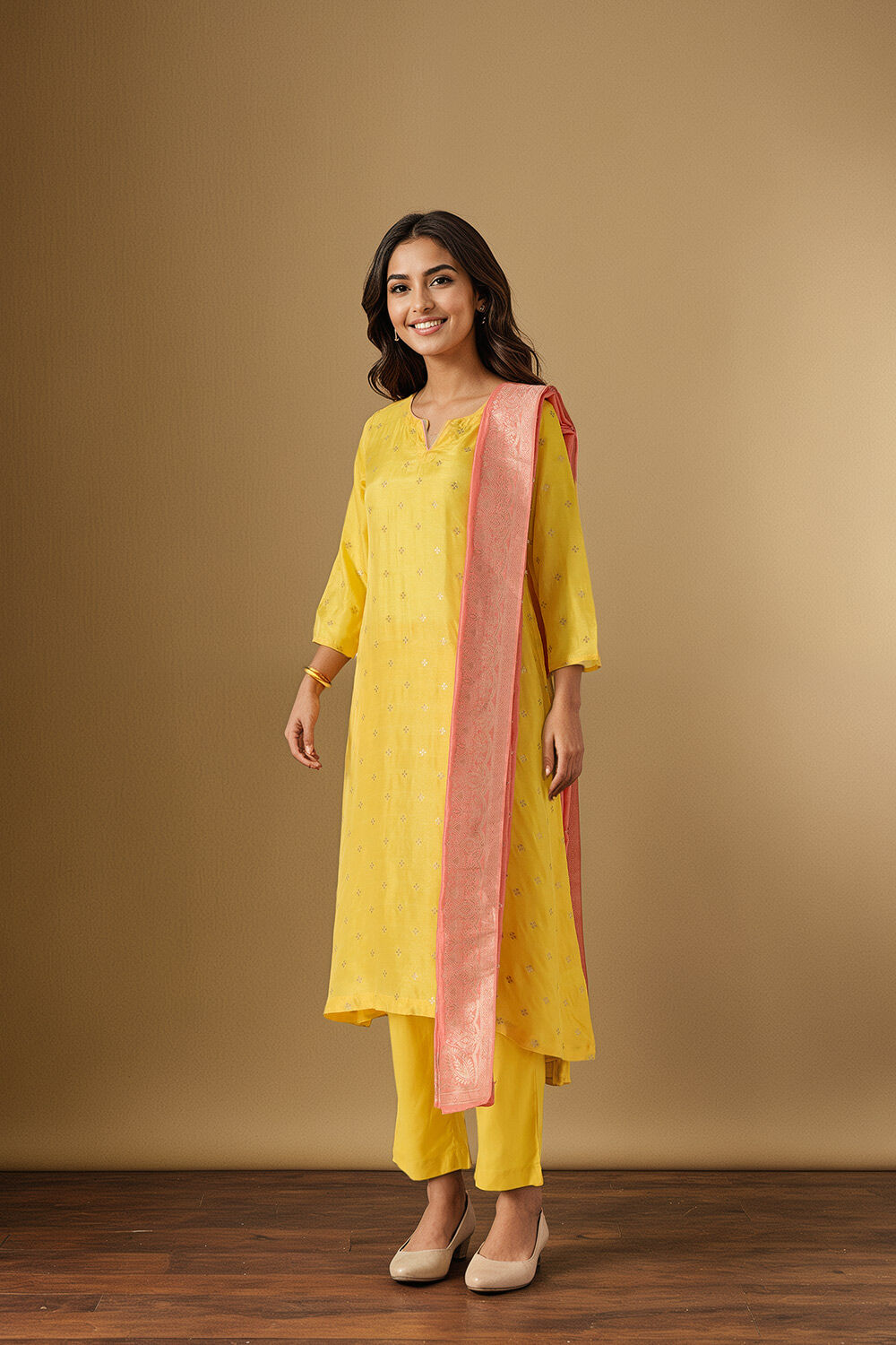 Yellow Viscose Woven Kurta Set image number null