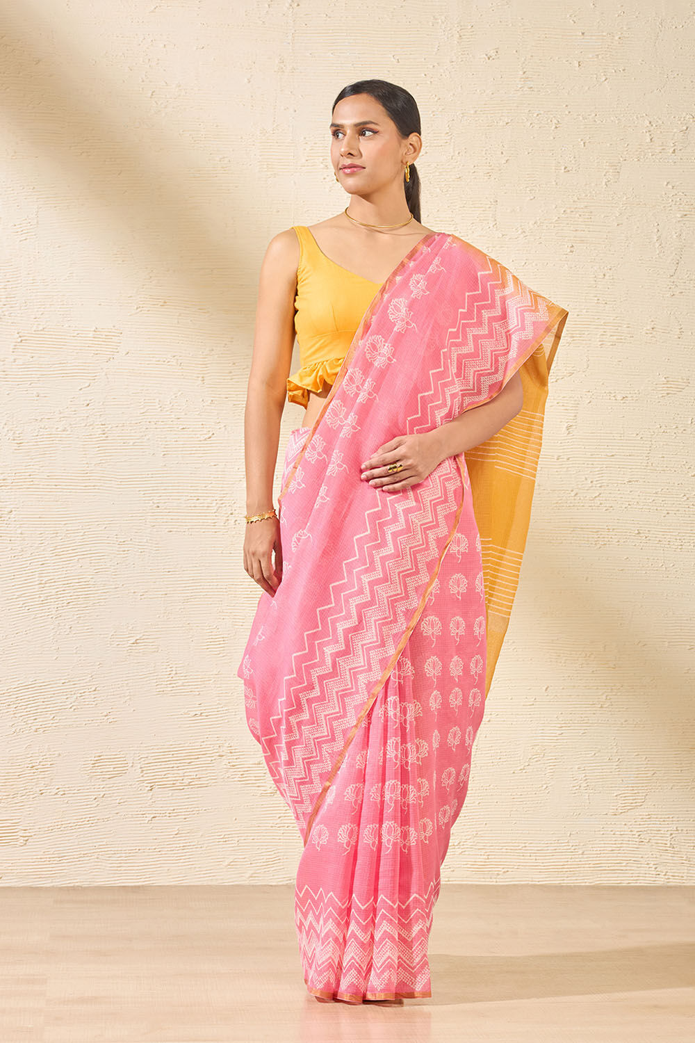 Pink Block Printed Kota Pure Silk Kota Saree image number null