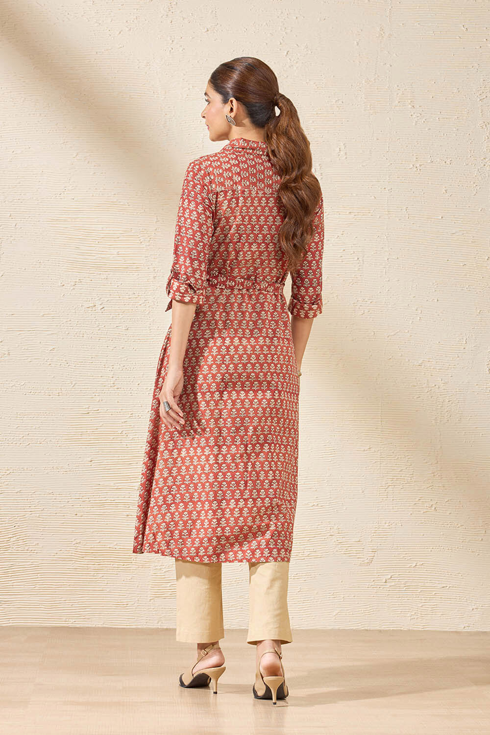 Red Pure Cotton Printed Sanganeri Kurta image number null