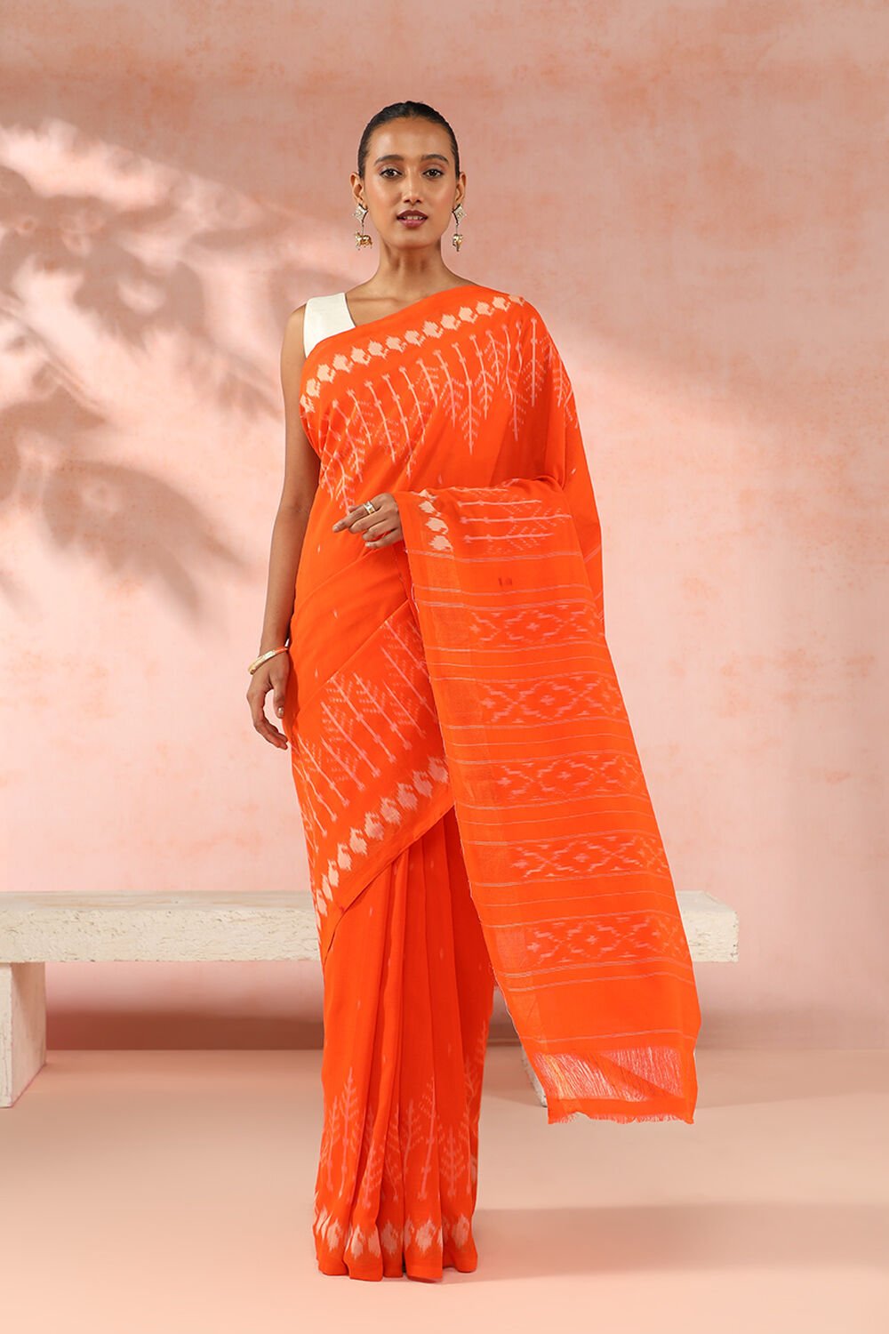 Orange Pure Cotton Pochampalli Ikat Saree image number null