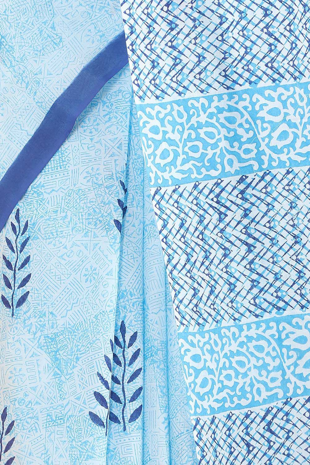 Light Blue Pure Cotton Mulmul Printed Saree image number null