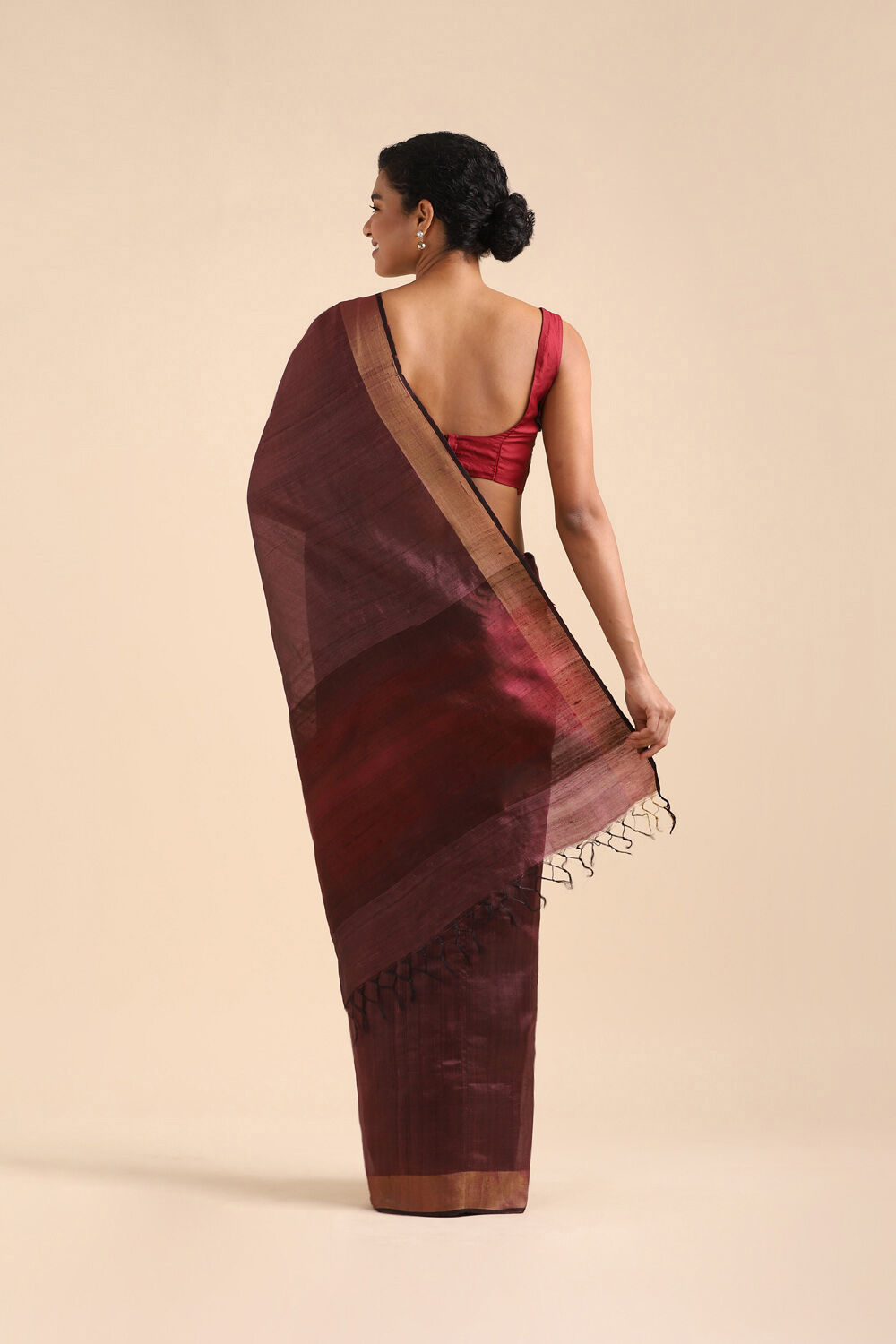 Dark Pure Red Tussar Bhagalpuri Saree image number null