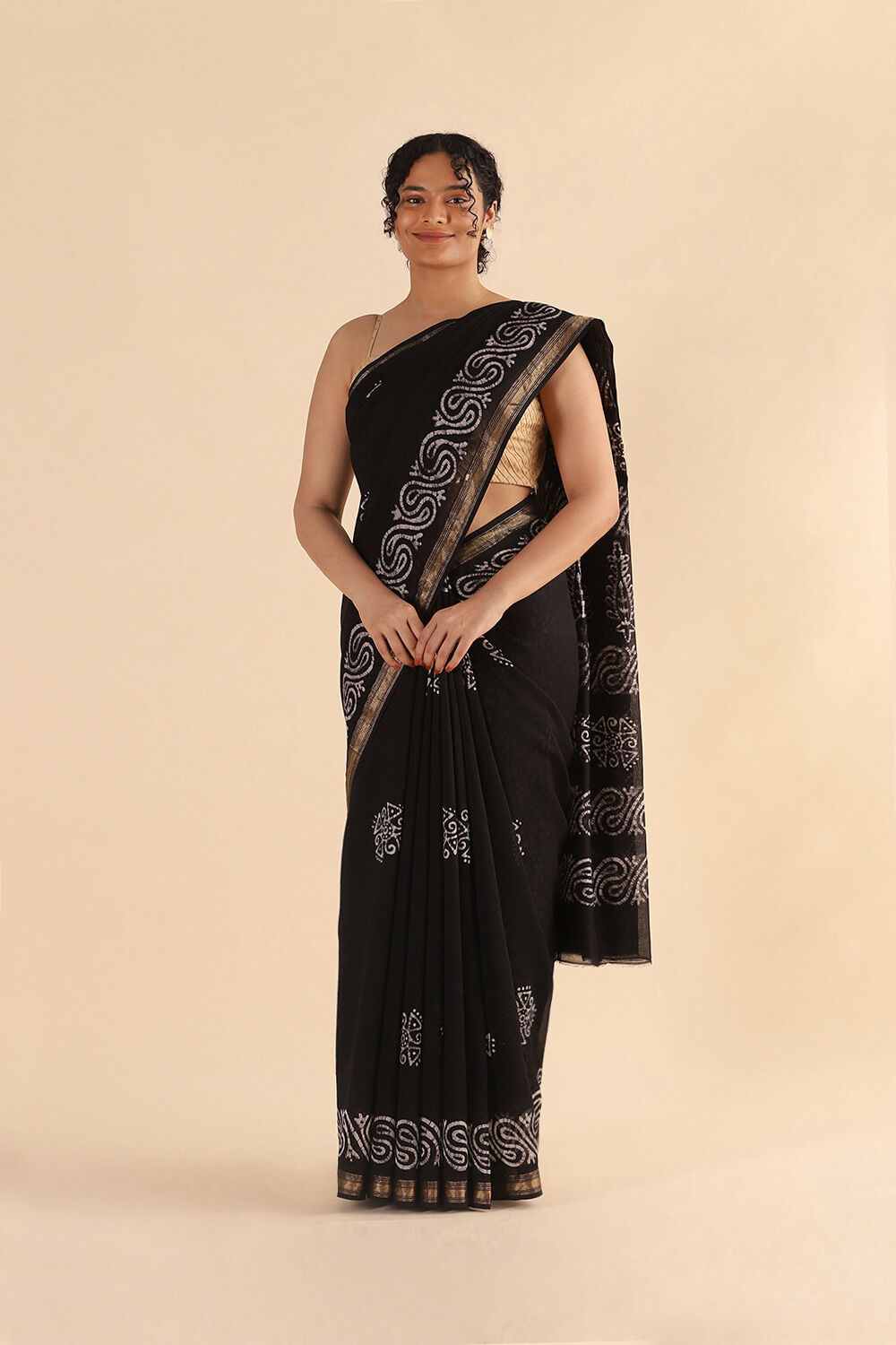 Black Pure Silk Cotton Batik Saree image number null