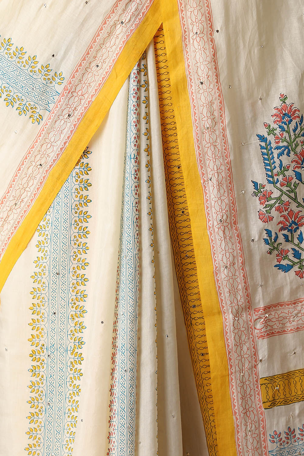 Off White Pure Silk Cotton Sanganeri Printed Saree image number null