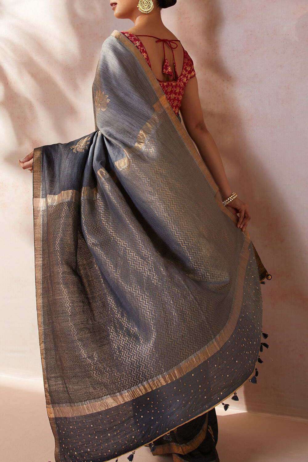 Grey Chattisgarh Pure Tussar Silk Hand Painted Saree image number null