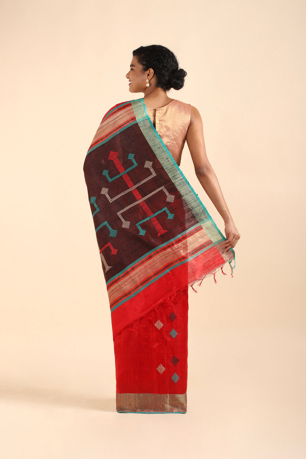 Red Pure Tussar Silk Bhagalpuri Saree image number null