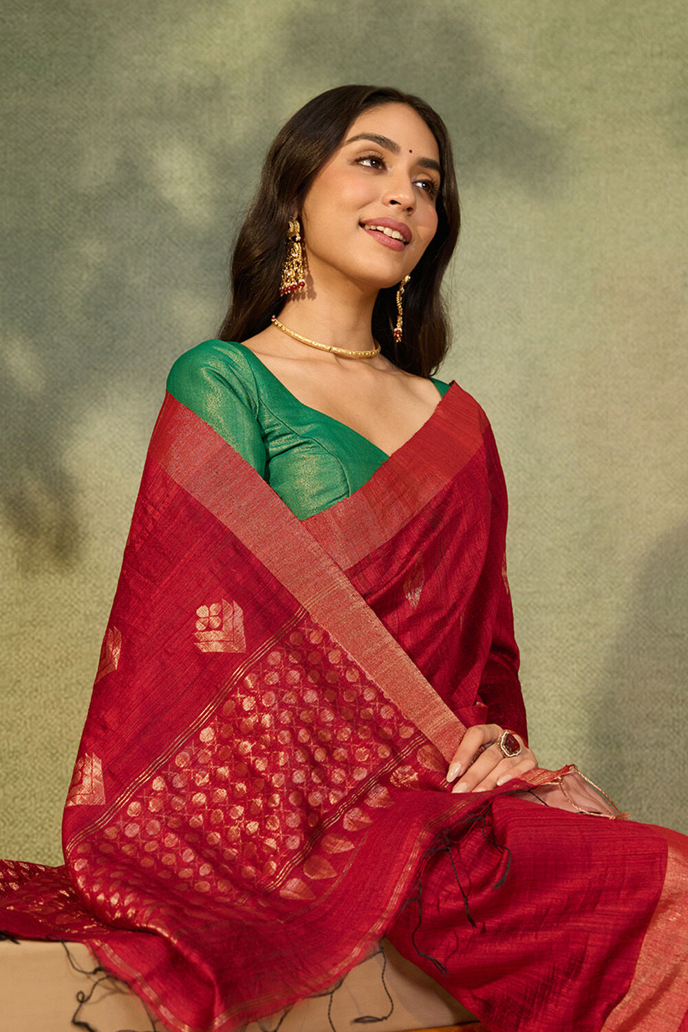 Dark Red Bengal Pure Silk Jamdani Saree image number null