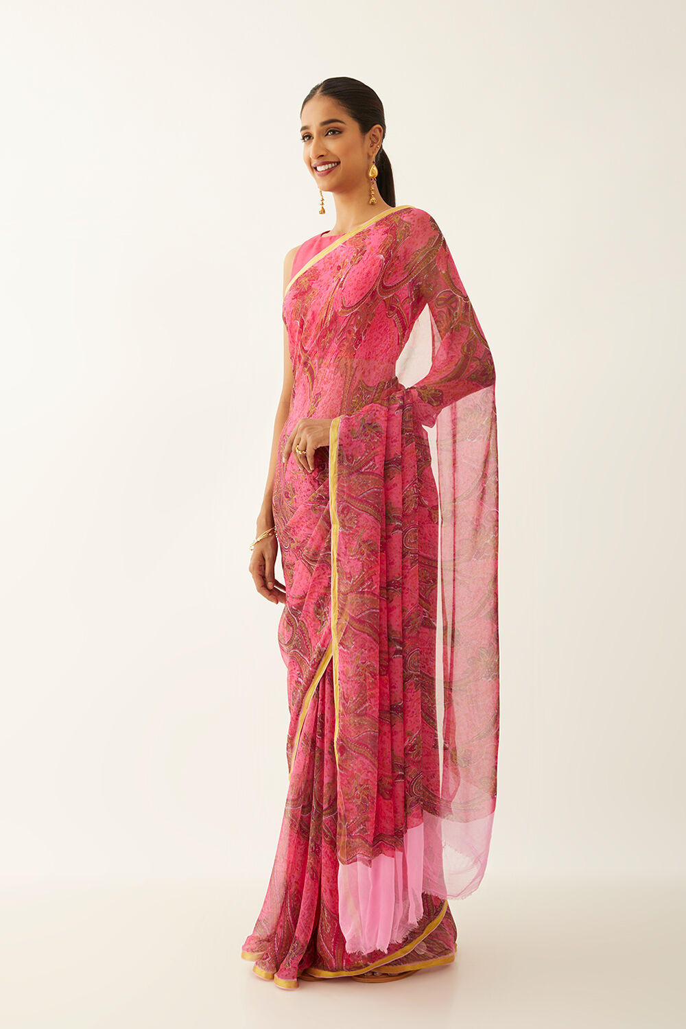 Pink Viscose Chiffon Printed Saree image number null