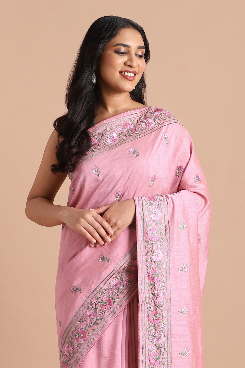 Pink Pure Embroidered Saree image number null