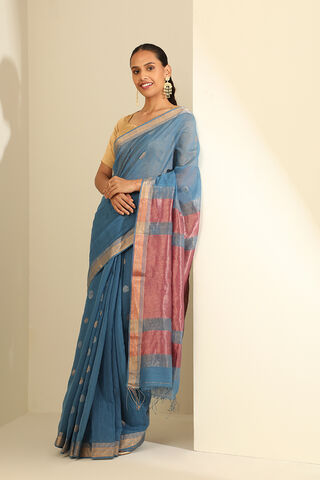 Light Blue Pure Silk Cotton Woven Bengali Saree thumbnail image number null