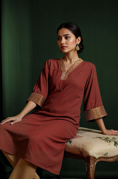 Brown Viscose Sequin Kurta