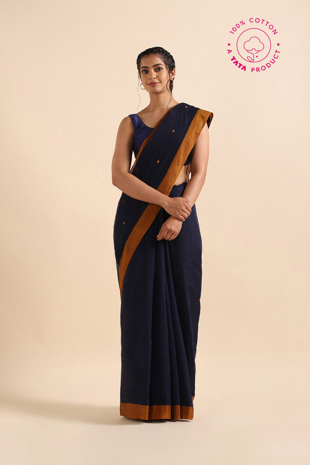 Dark Pure Blue Cotton South Saree image number null