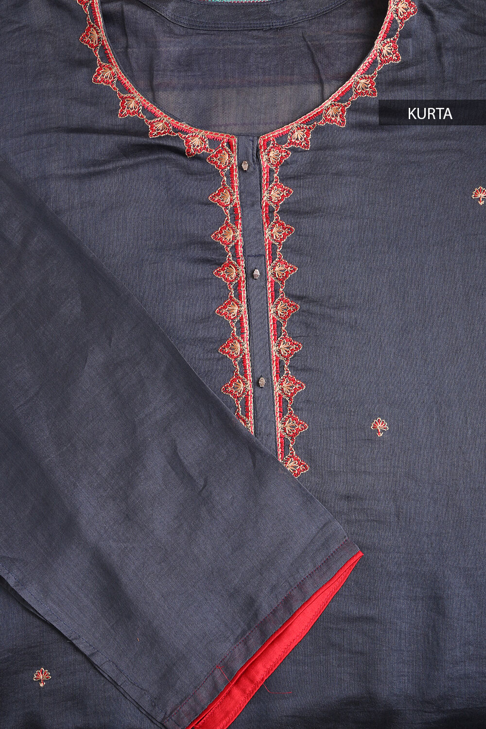 Dark Blue Embroidered Pure Silk Cotton Suit Set image number null