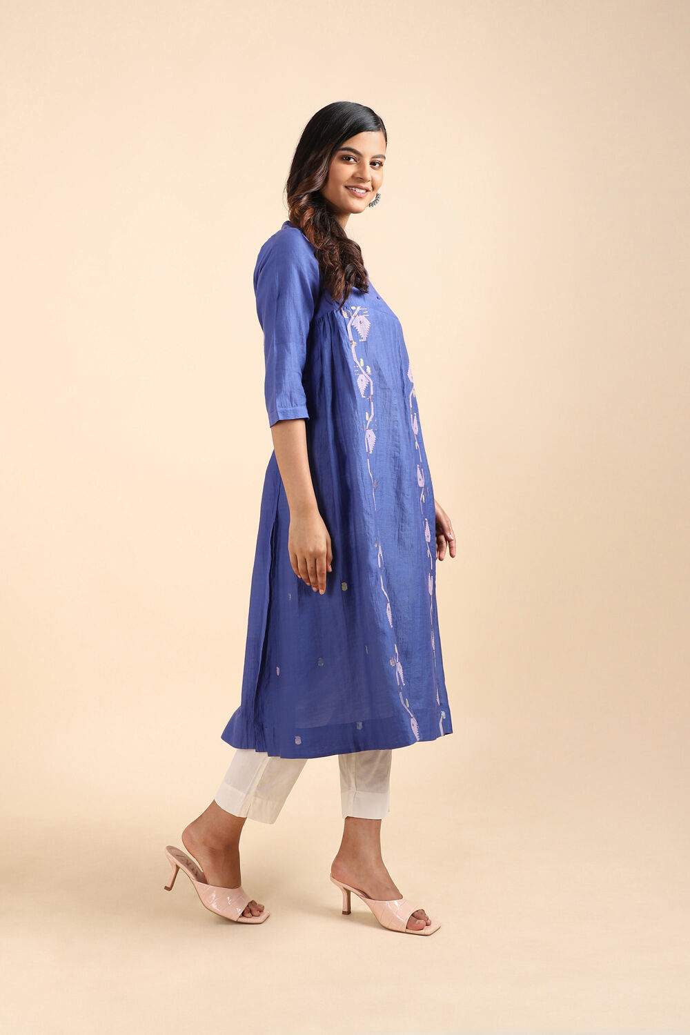 Blue Silk cotton Jamdani Kurta image number null