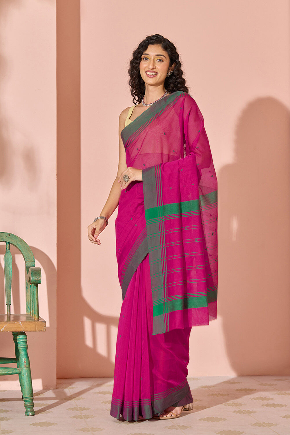 Dark Pink Woven Pure Silk Cotton Chanderi Saree image number null