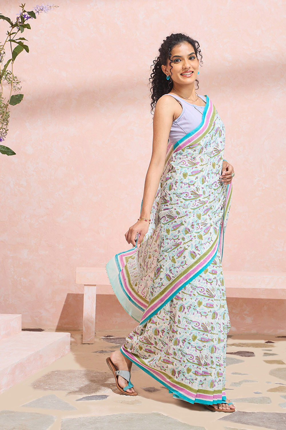Off White Rajasthan Pure Cotton Printed Sanganeri Saree image number null
