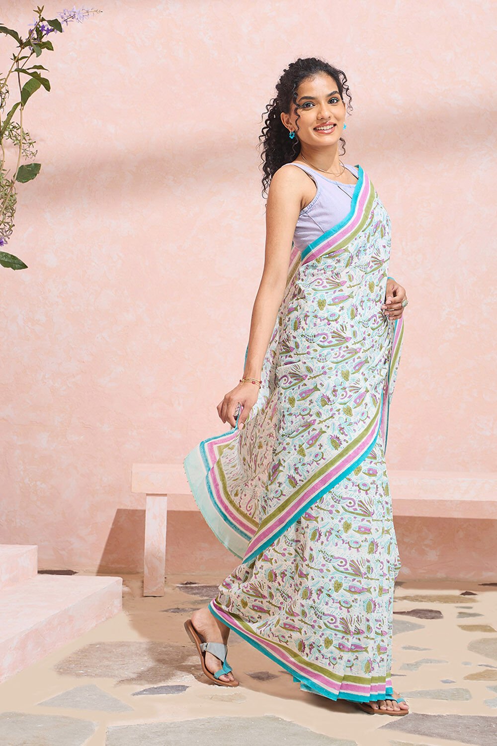 Off White Rajasthan Pure Cotton Printed Sanganeri Saree image number null