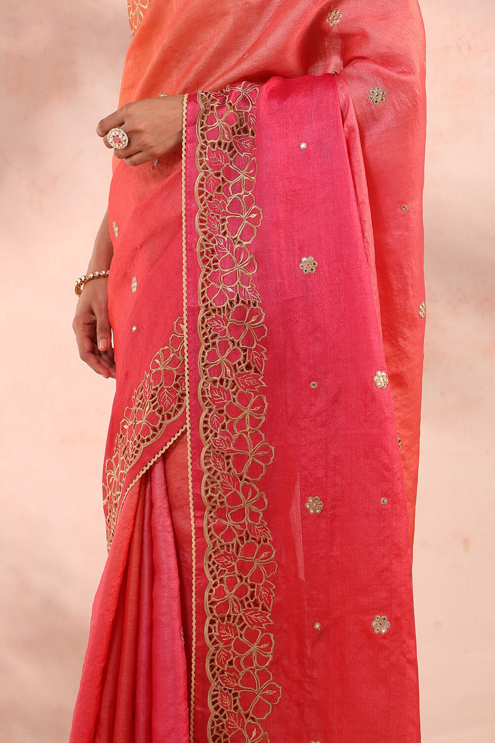Pink Embroidered Tussar Saree image number null