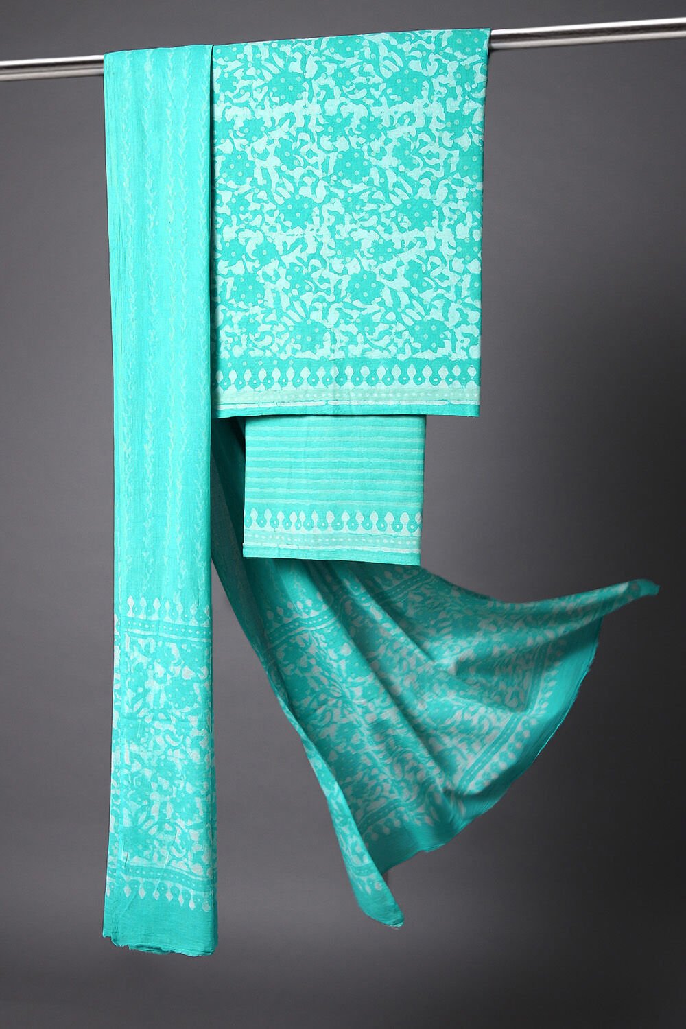 Light Blue Block Printed Cotton Suit image number null
