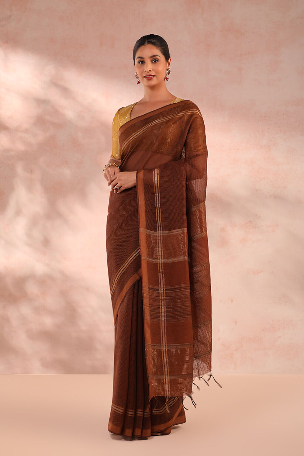 Brown Bhagalpur Woven Pure Silk Saree image number null