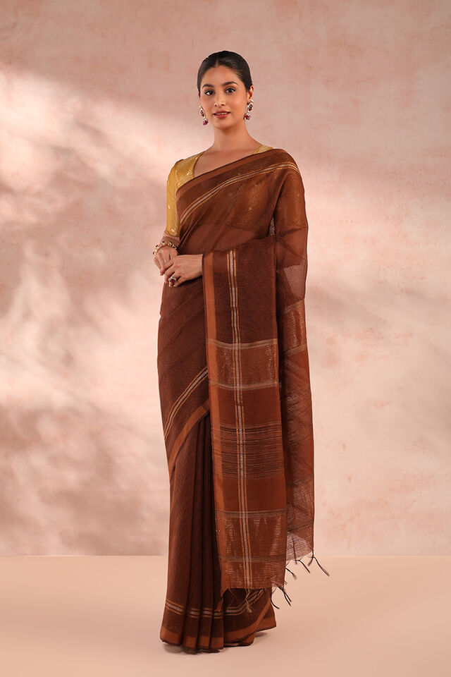 Brown Bhagalpur Woven Pure Silk Saree