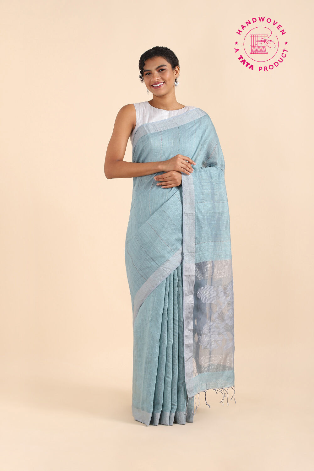 Light Blue Pure Silk Vanya Jamdani Saree image number null