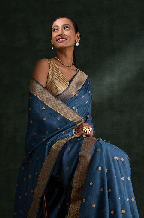 Blue Woven Viscose Saree