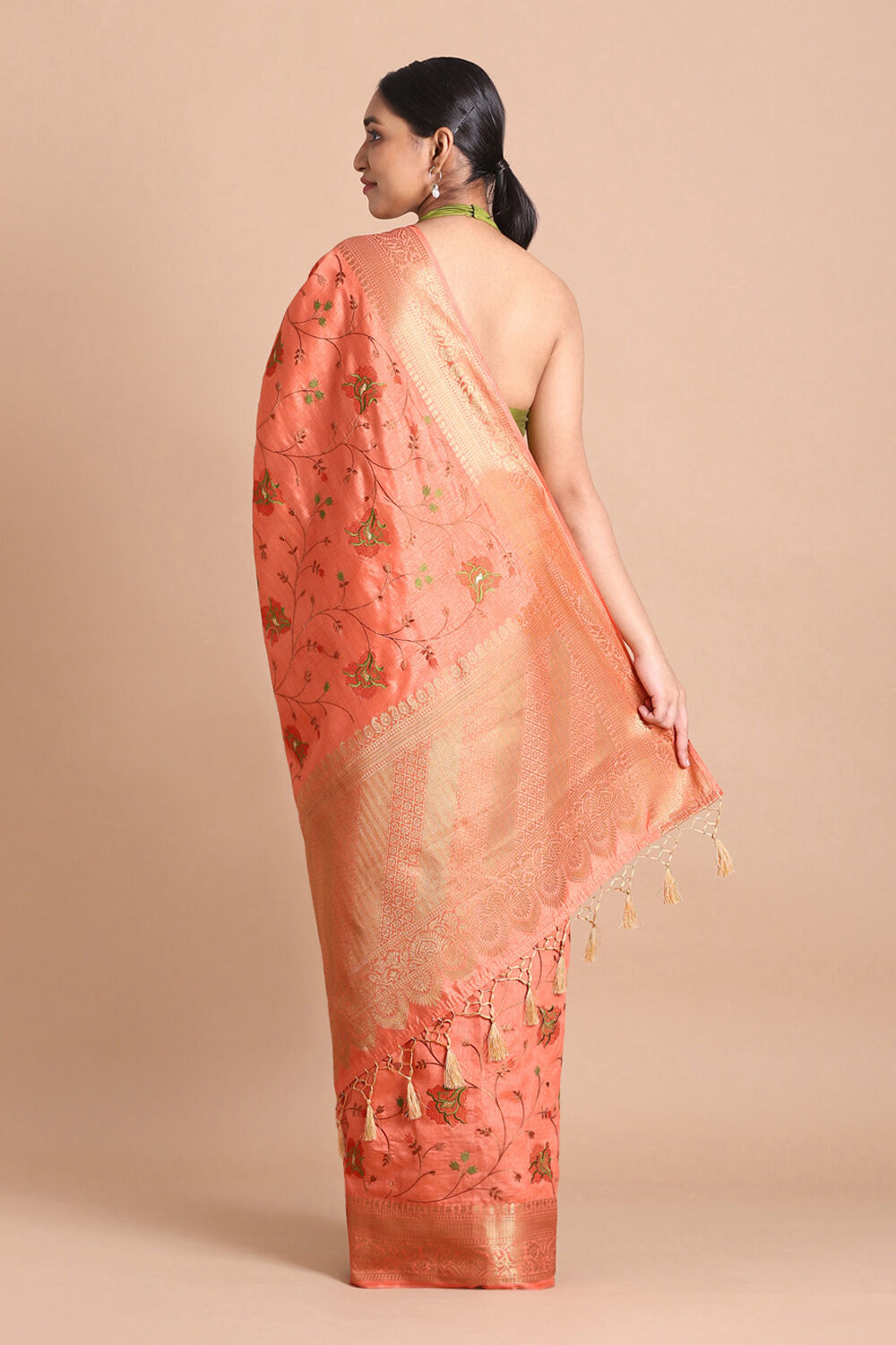 Light Pure Orange Embroidered Saree image number null