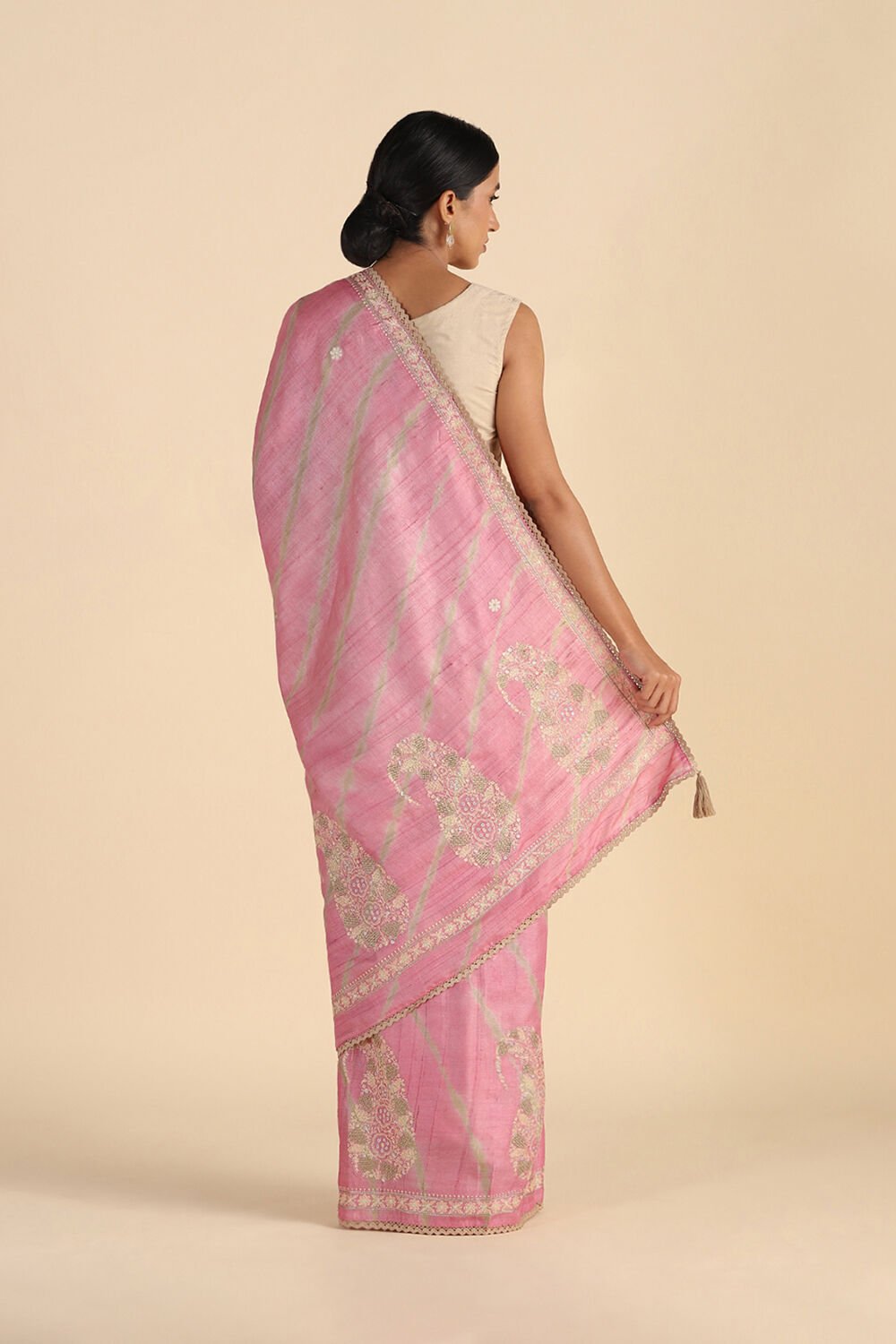 Light Pink Embroidered Pure Tussar Saree image number null