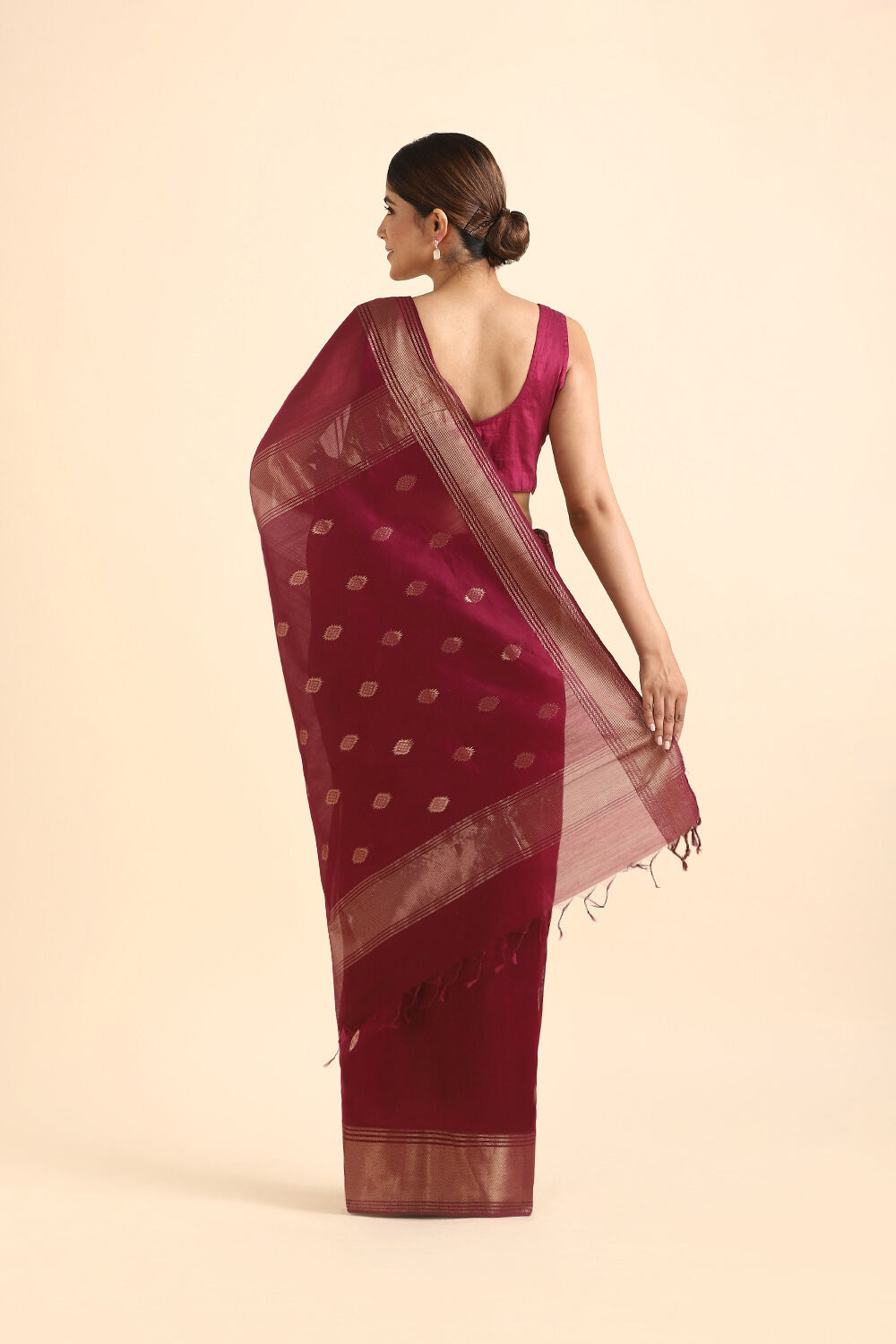 Dark Pink Pure Silk Cotton Maheshwari Saree image number null