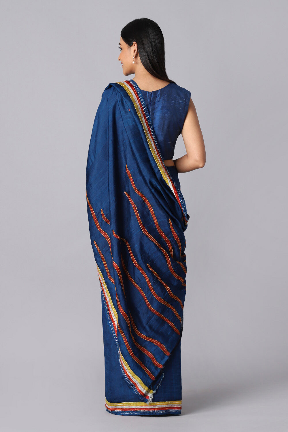 Blue Pure Silk Hand Painted Saree image number null