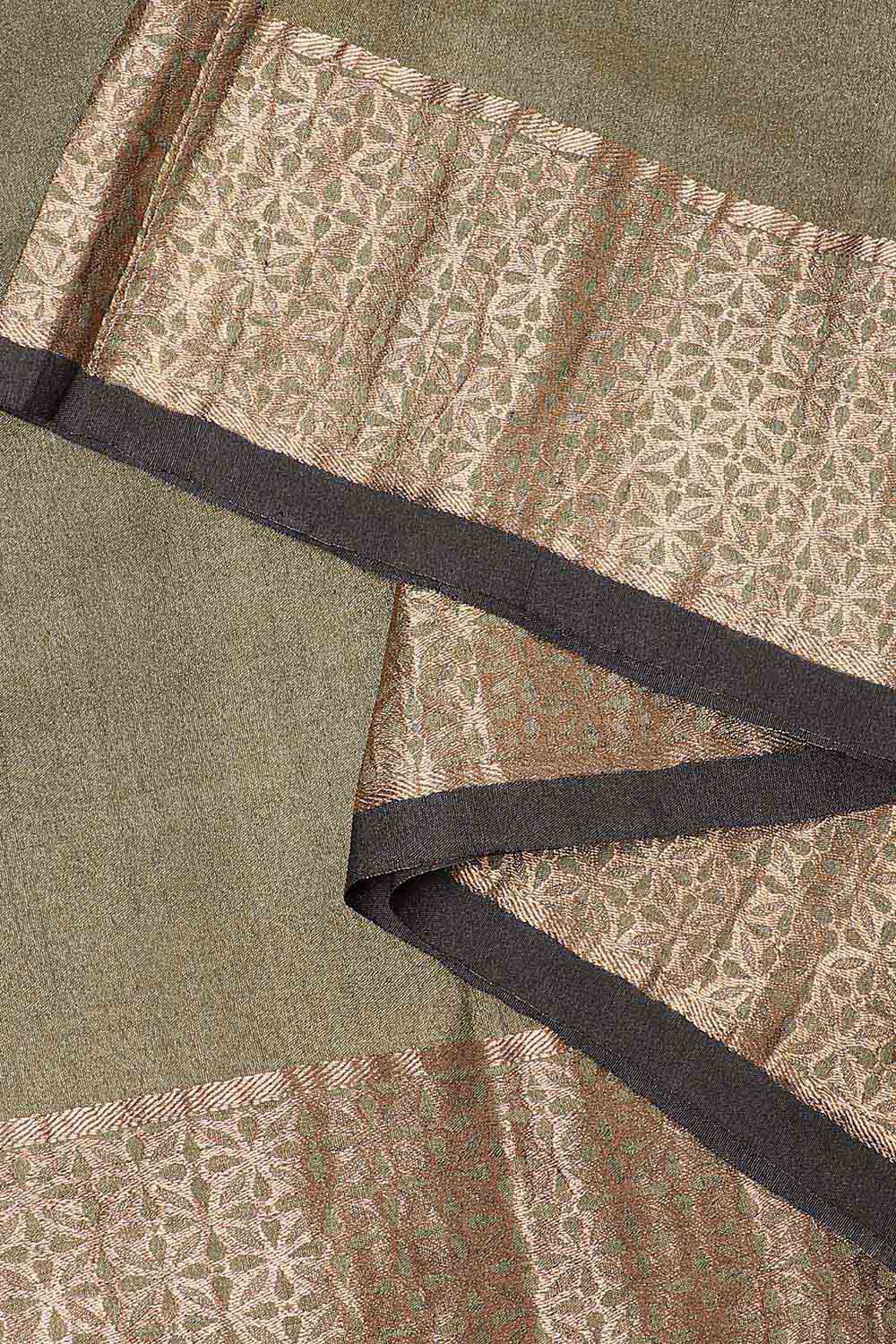 Green Pure Silk Tussar Bagru Print and Zardosi Embroidered Saree image number null