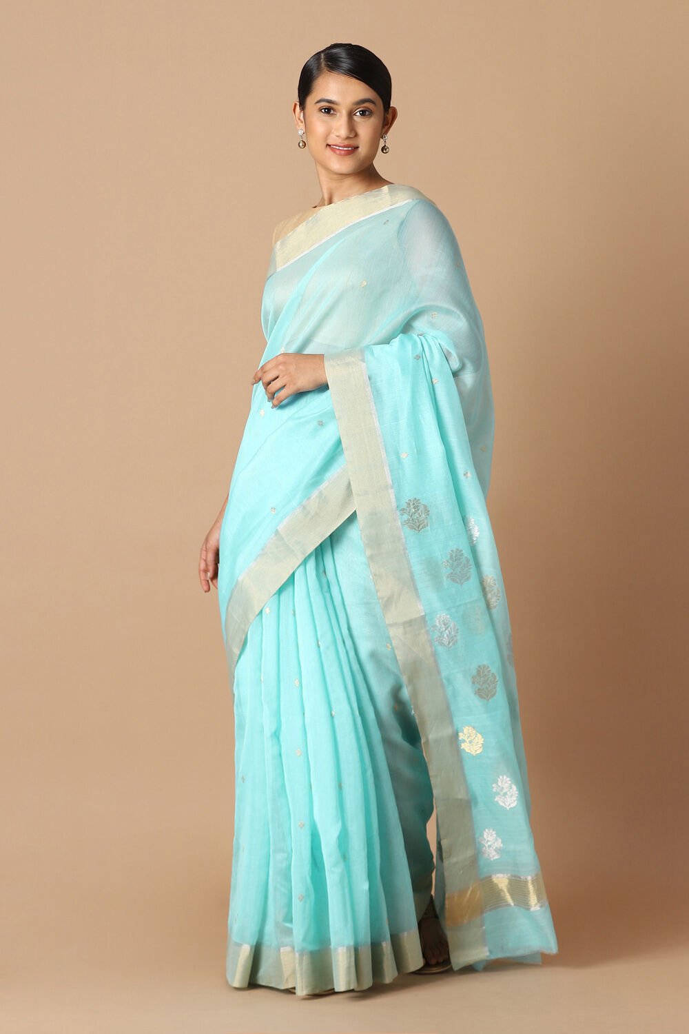 Light Blue Pure Silk Cotton Chanderi Saree image number null