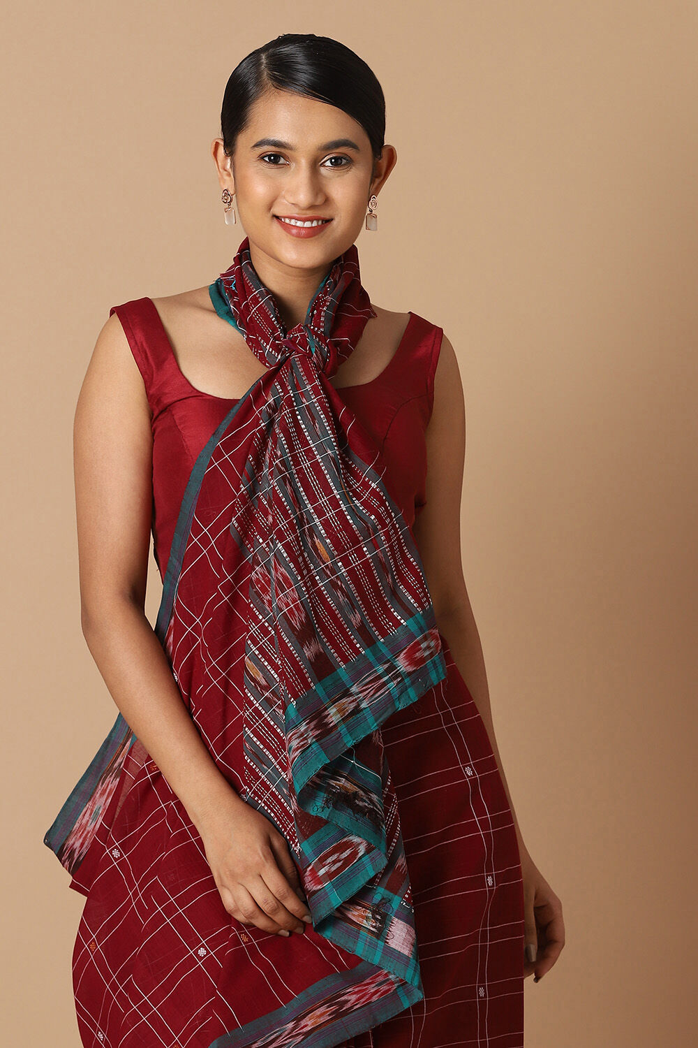 Red Pure Cotton Sambalpuri Ikat Saree image number null