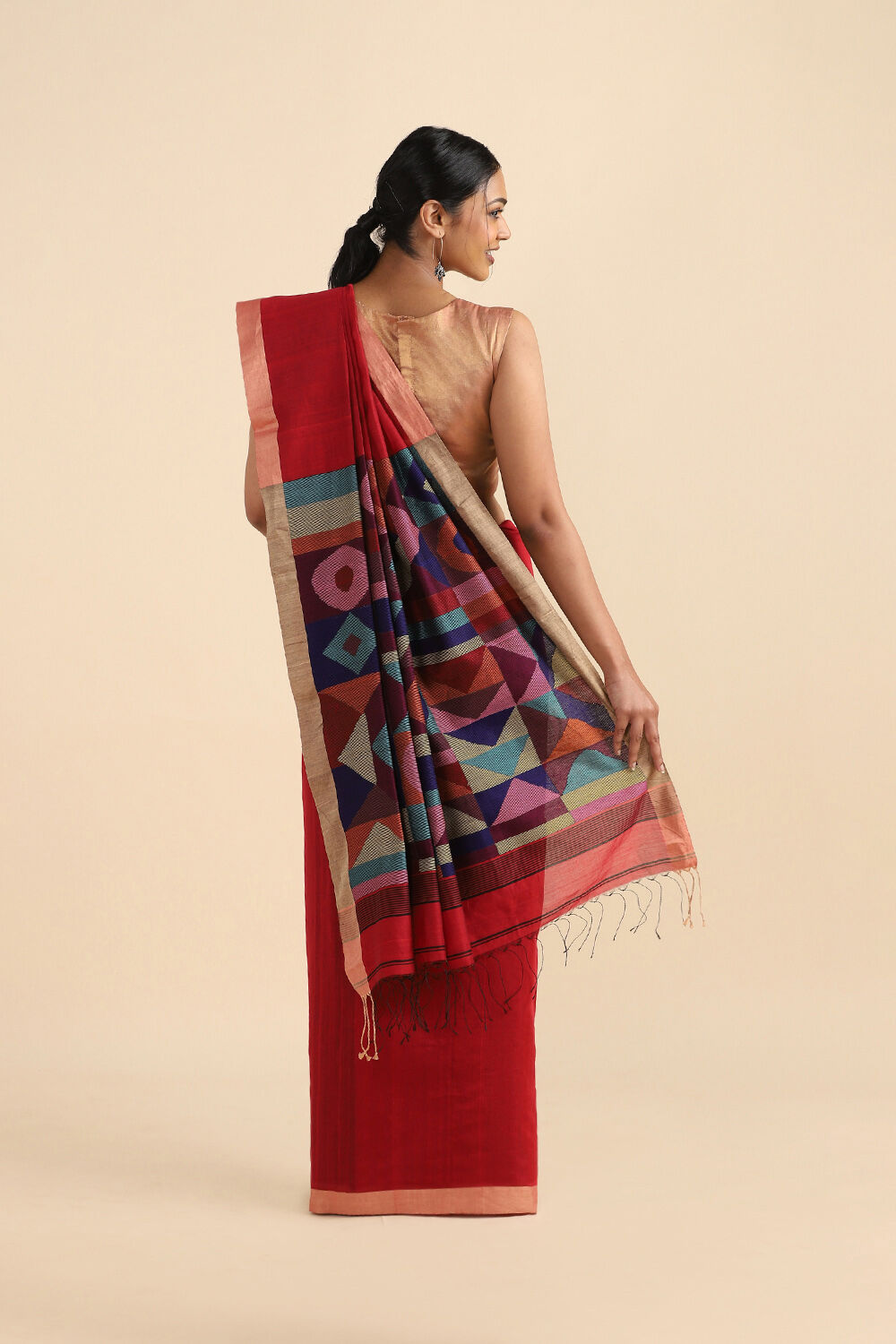 Red Pure Silk Cotton Jamdani Saree image number null