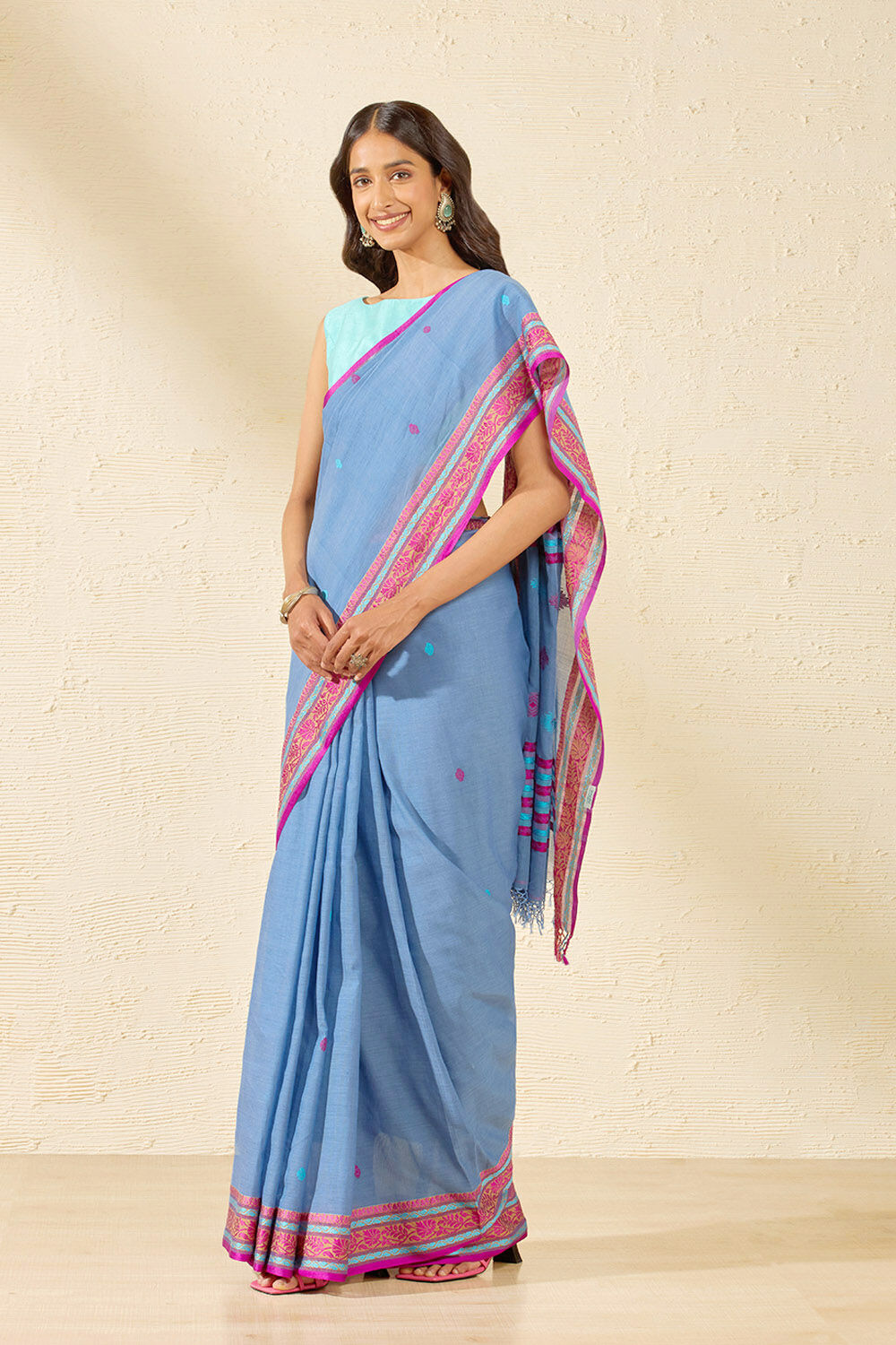 Blue Bengal Pure Cotton Jamdani Saree image number null