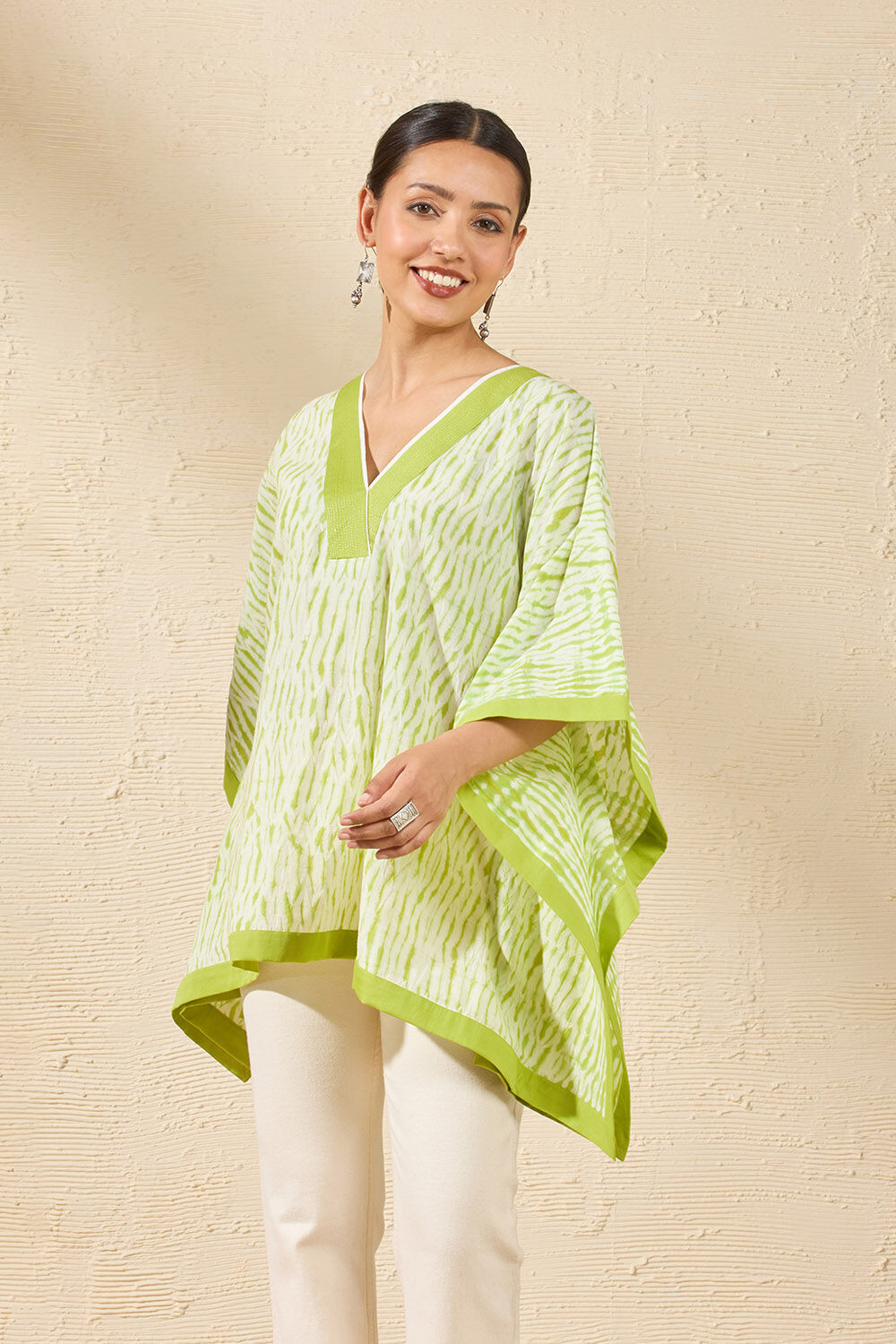 Light Green Pure Cotton Tie and Dye Shibori Short Top image number null