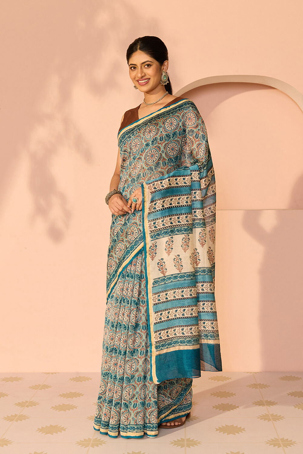 Blue Rajasthan Pure Silk Cotton Printed Sanganeri Saree image number null