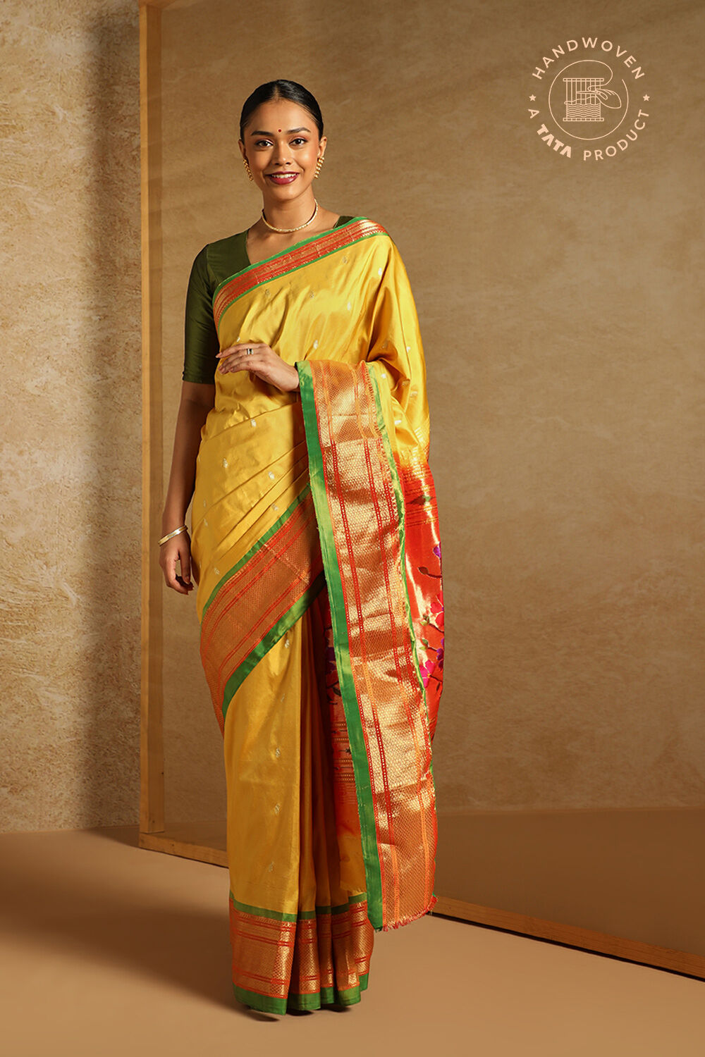 Yellow Pure Silk Paithani Saree image number null