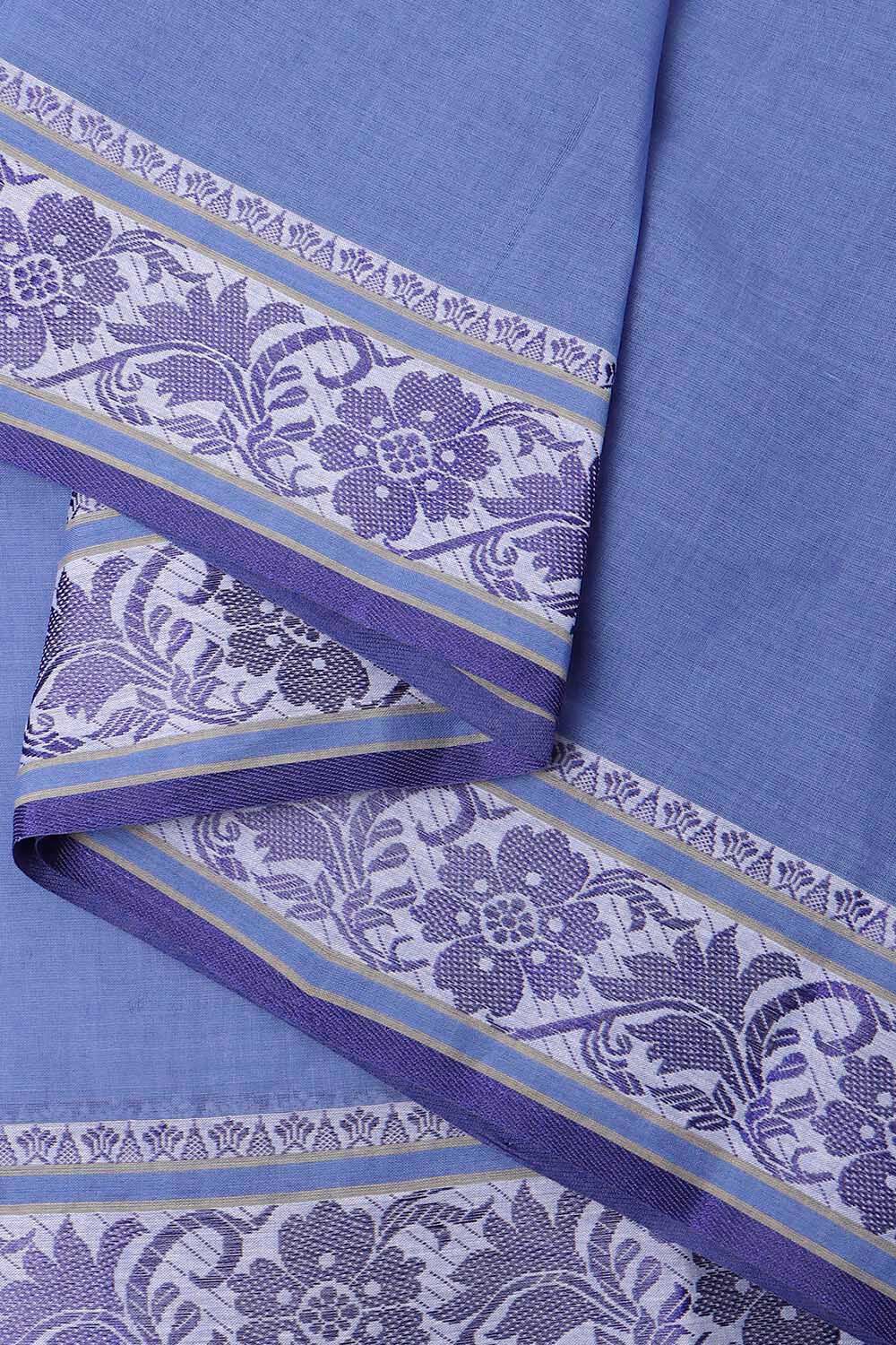 Light Pure Blue Cotton Bengal Saree image number null
