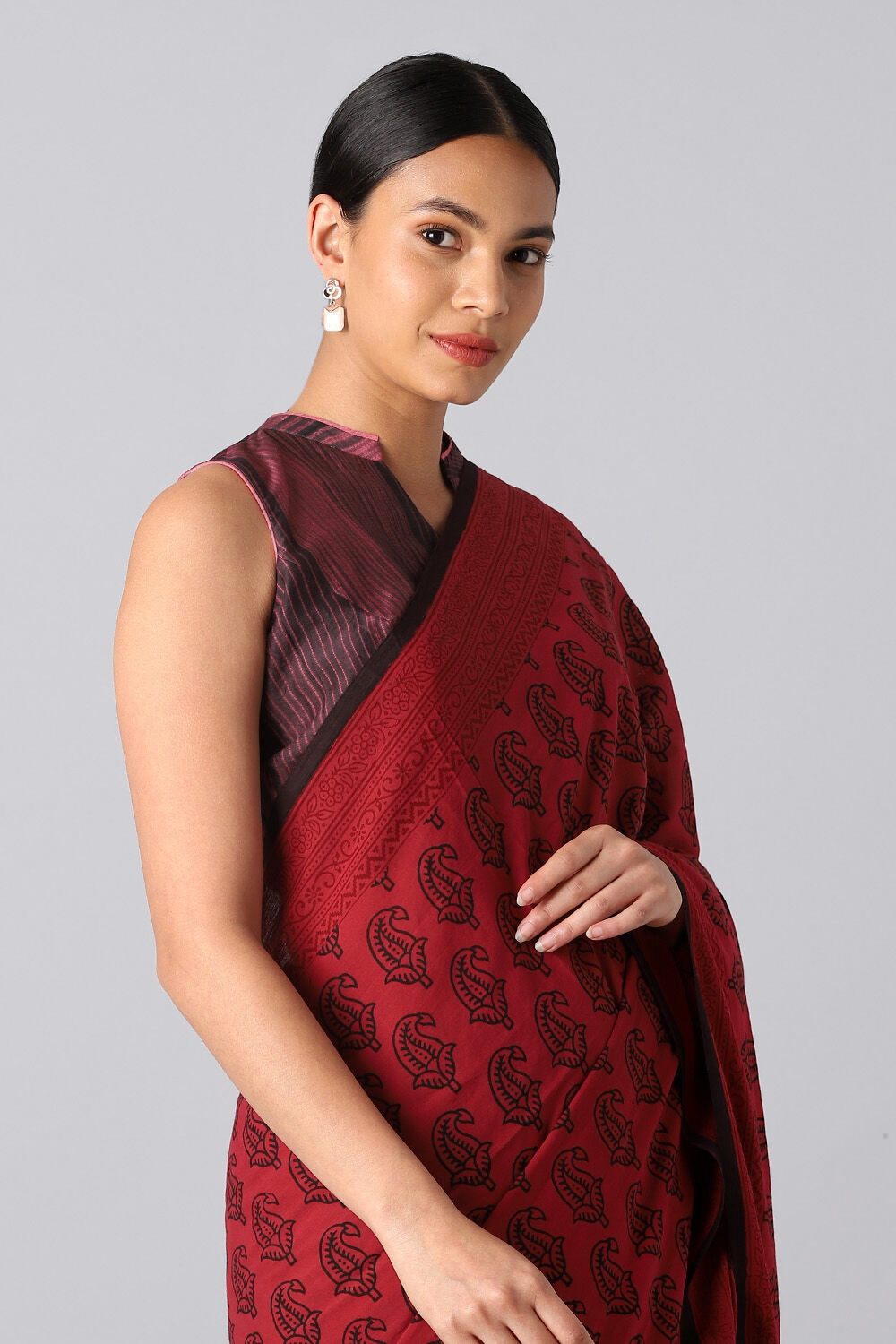 Red Tie and Dye Silk Cotton Blouse image number null