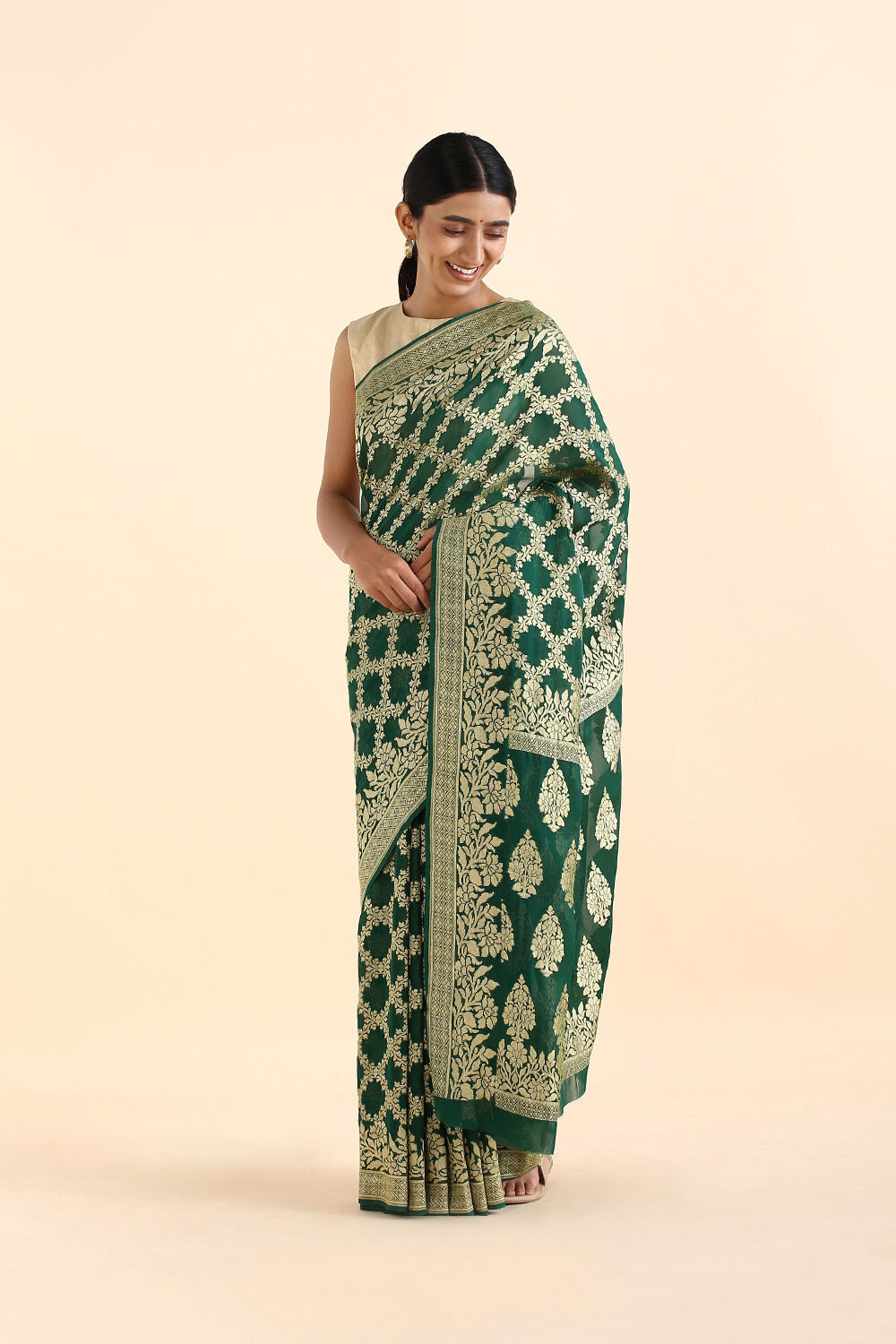 Dark Pure Green Georgette Banarasi Saree image number null