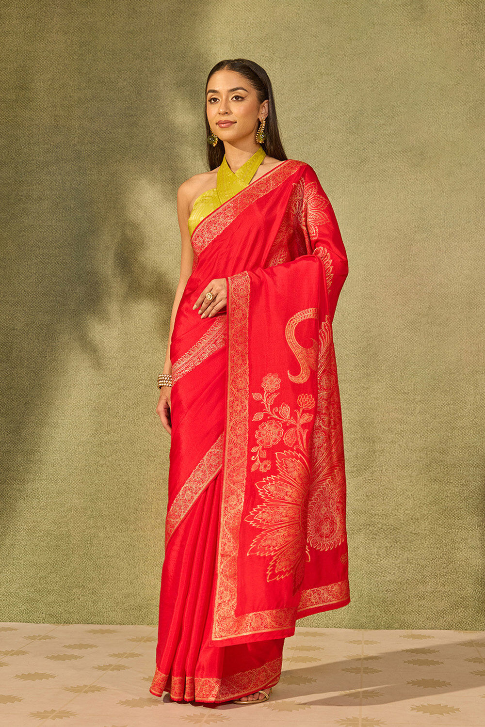 Red Woven Pure Viscose Saree image number null