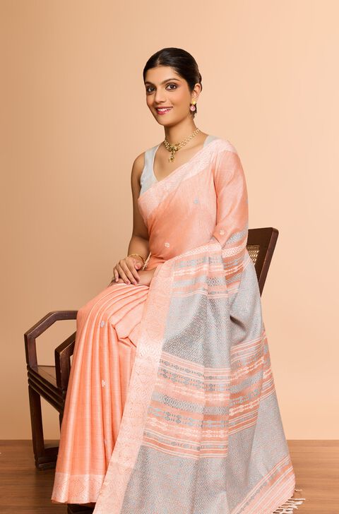 Light Orange Assam Woven Modal Eri Saree