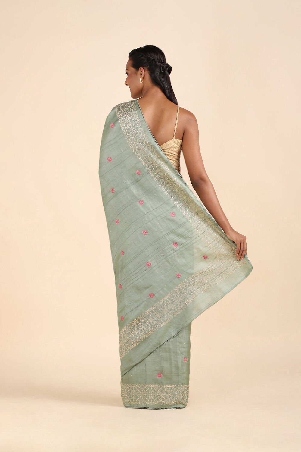 Grey Pure Tussar Silk Embroidered Saree image number null