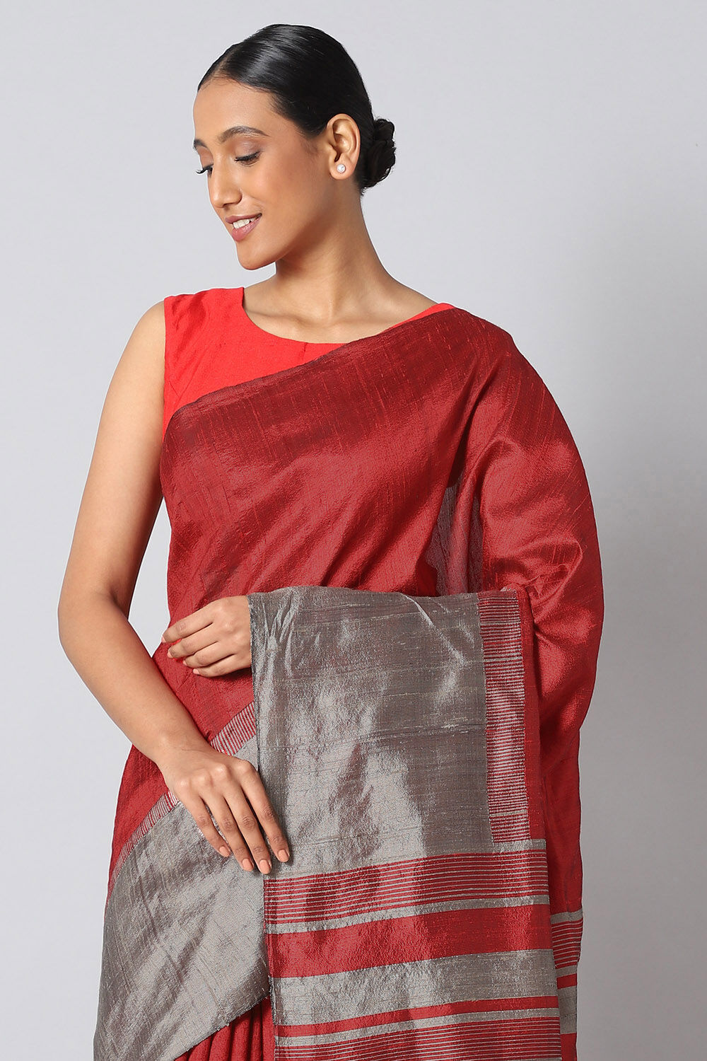 Red Pure Silk Woven Saree image number null